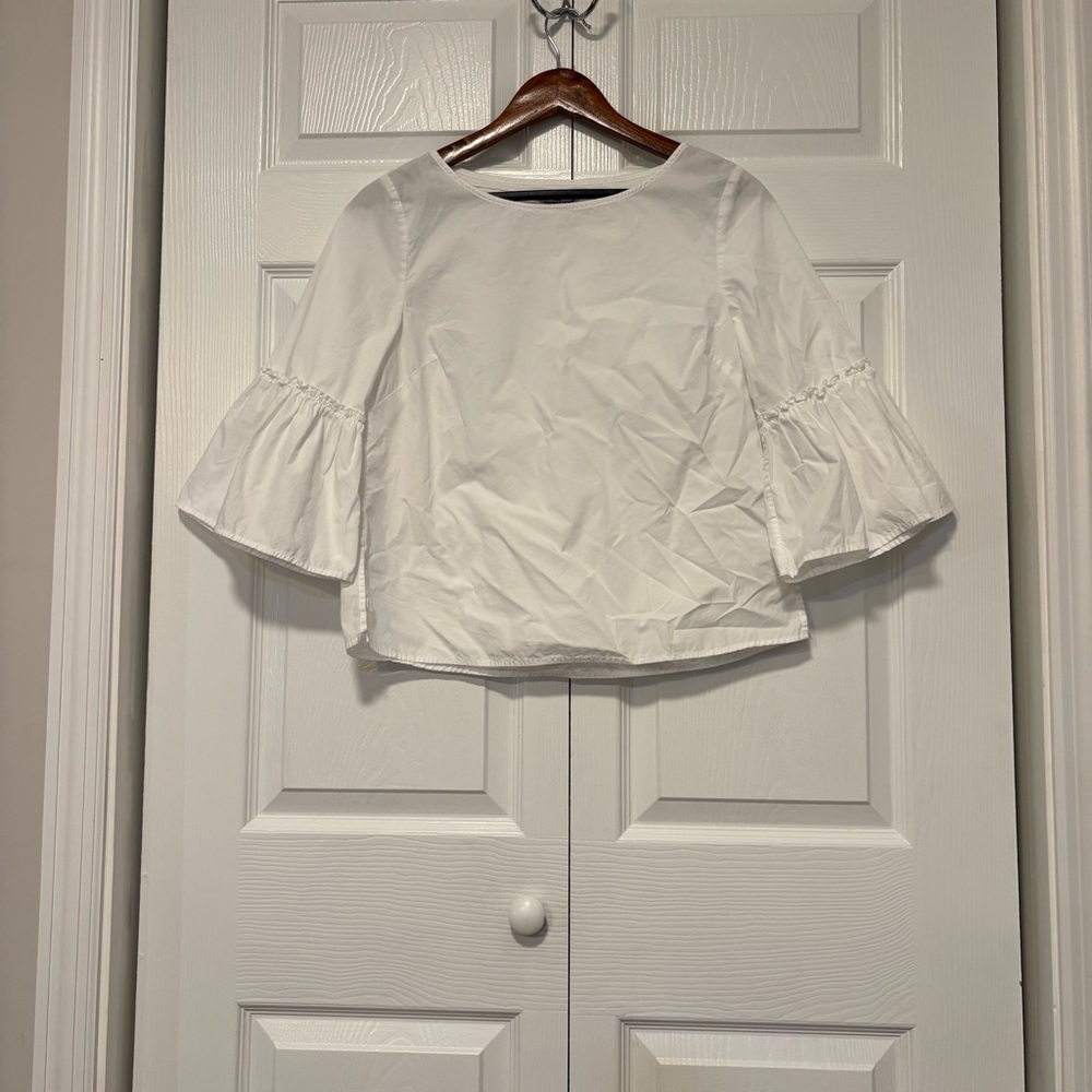 Vineyard Vines White Cotton Coastal Preppy Boxy Top Ruffle Sleeves Women’s Small